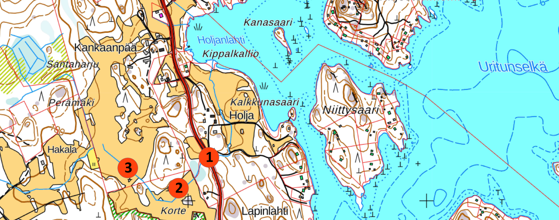 Holjan Myllyoja laskee Kukkian itärannalla Holjanlahdelle. Kunnostus alkoi Puutikkalantien tierummun uusimisella (1). Kaksitasouomaa rakennettiin ojan varteen (2 ja 3). Holja Myllyoja