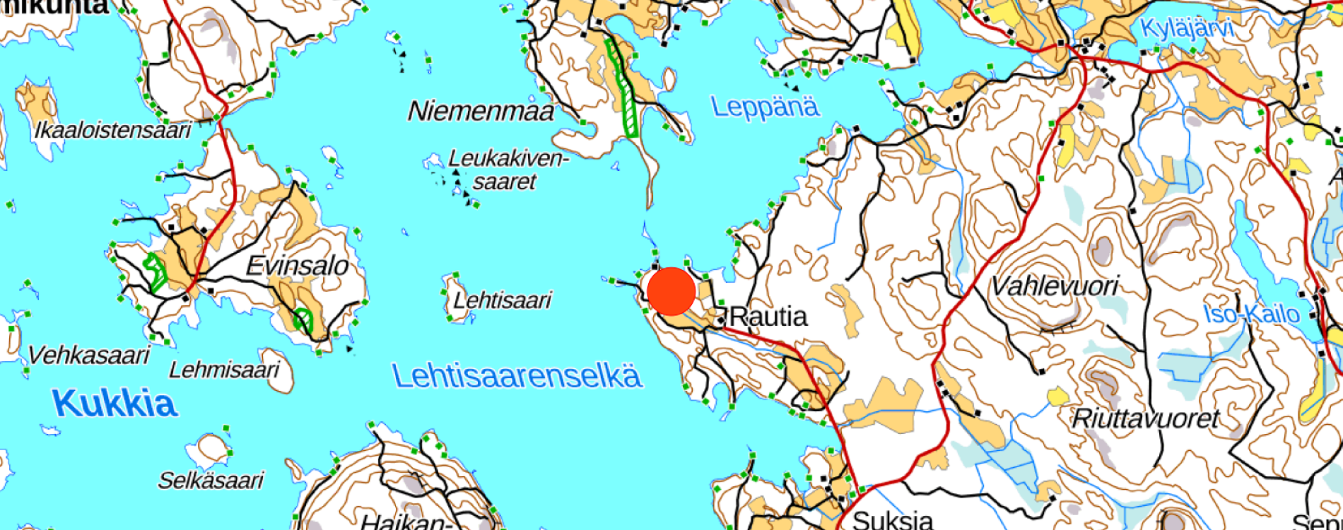 Rautianoja laskee Leppänään Kukkian itärannalla. Rautianoja